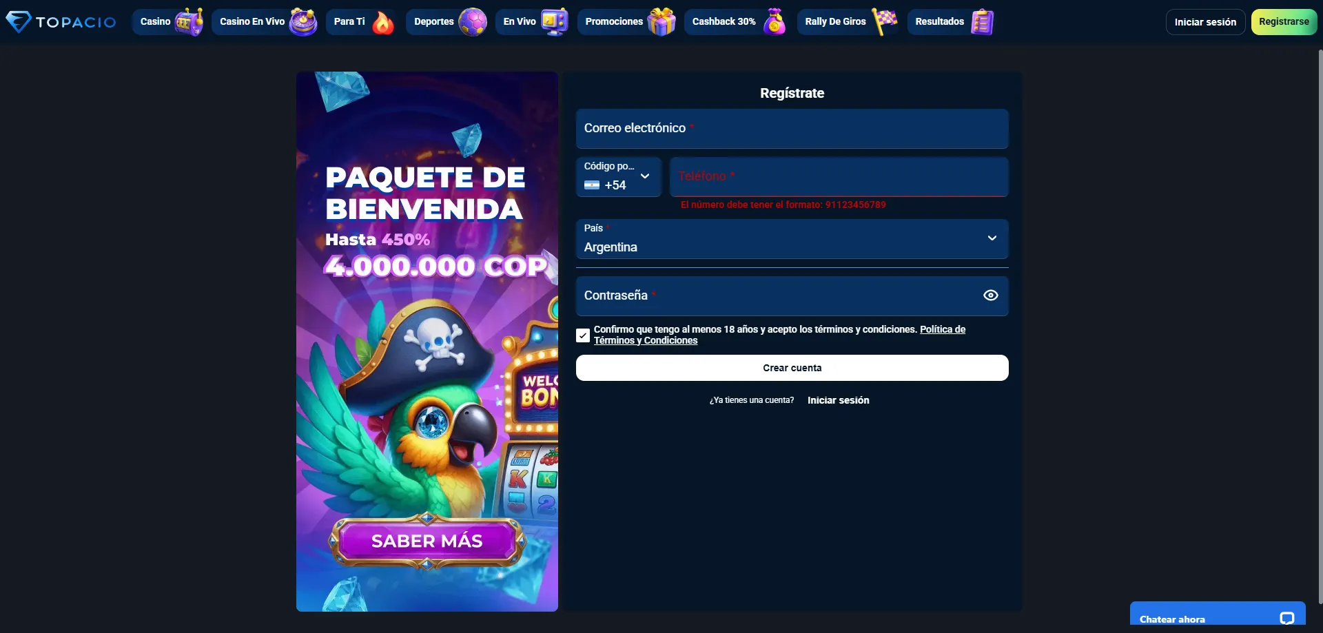 Registro en Topacio Casino — crear cuenta paso a paso en Colombia