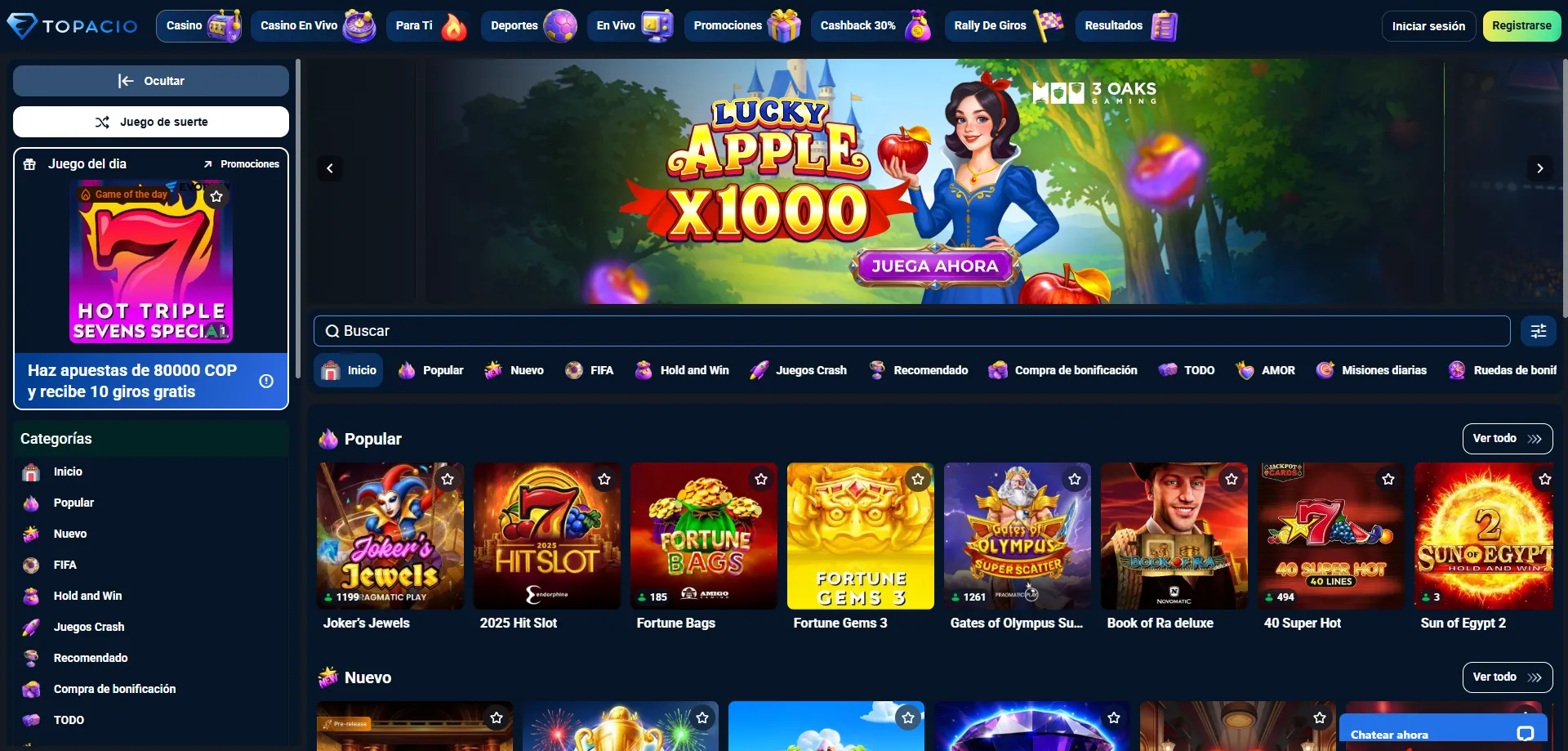 Slots y juegos de casino en Topacio Casino — variedad y entretenimiento